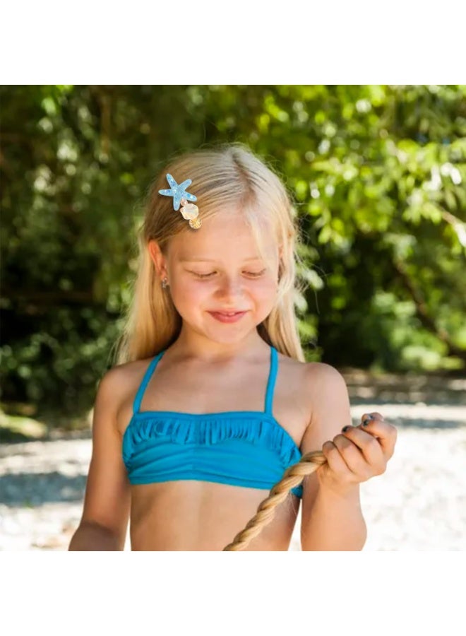 CLENEA 5 Pieces Starfish Seashell Hair Clips, with Sequin Duck Beak Clips, Beach Ocean Hair Accessories, Non-Slip and Non-Hair Damage, for Women and Girls, Blue - Image 4